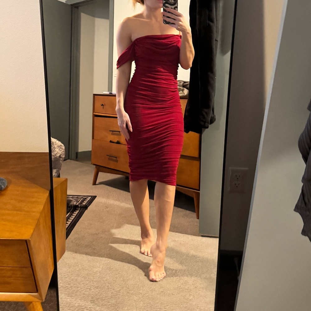 Amazon Essentials Strapless Red Dress